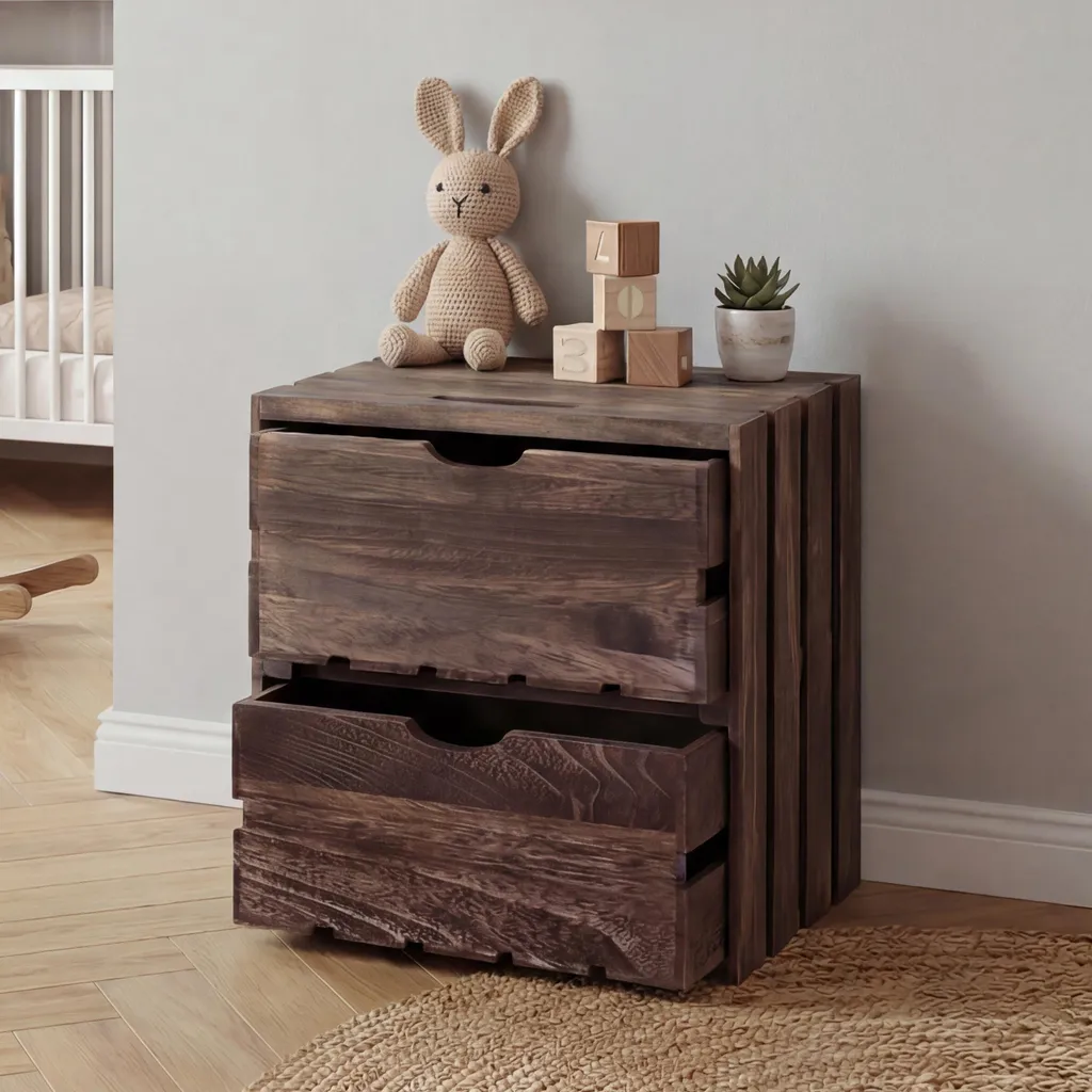 Meuble d'appoint vintage bois marron 2 tiroirs pour petit espace