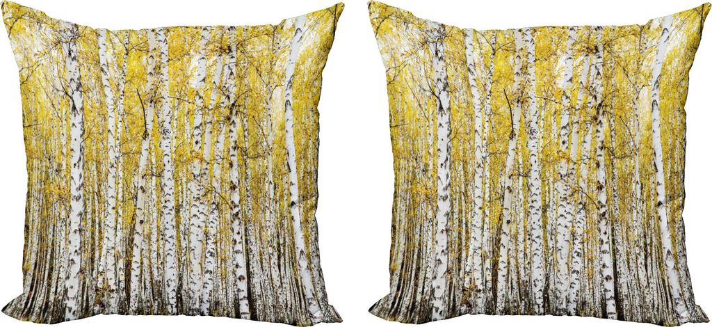 ABAKUHAUS Wald Kissenbezug Set (2Stück), Herbst Bäume Birkenwald Golden Wald Oktober Saisonale Natur Landschaft Bild Druck, 40 x 40 cm, Gelb und ...