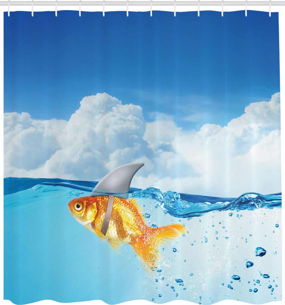 ABAKUHAUS Hai Duschvorhang, Netter Goldfisch mit Haifischflosse auf das Wasser fälschen komisches humorvolles Natur-Bild, Stoffliches Gewebe Badez...