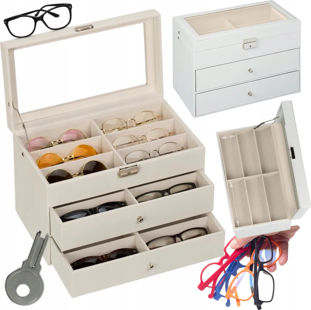 Relaxdays Luxury White: Portaocchiali 18 Posti in Velluto e Vetro