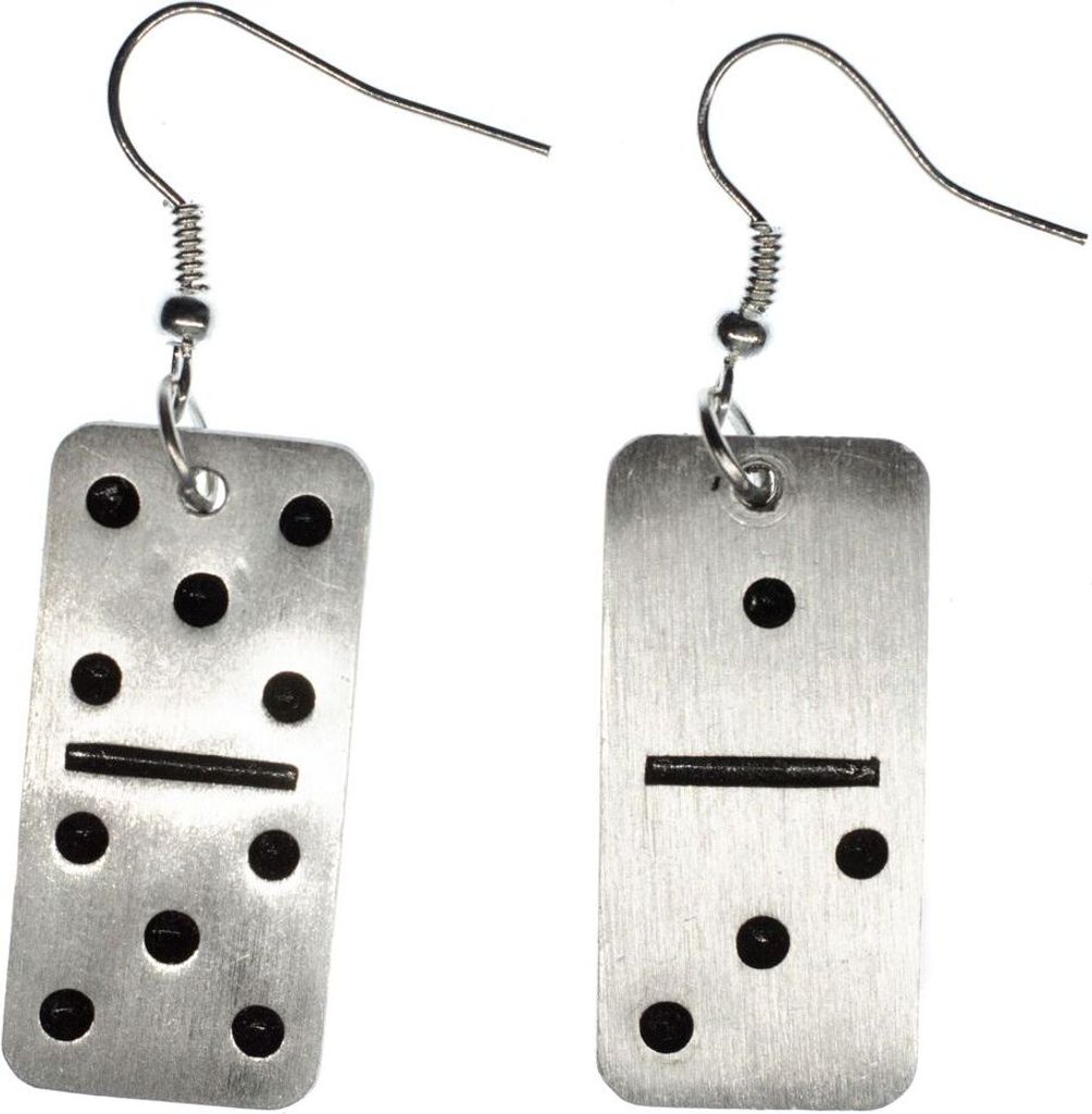 Domino Dominostein Ohrringe Miniblings Hänger Spiel Dominospiel silber Aluminium
