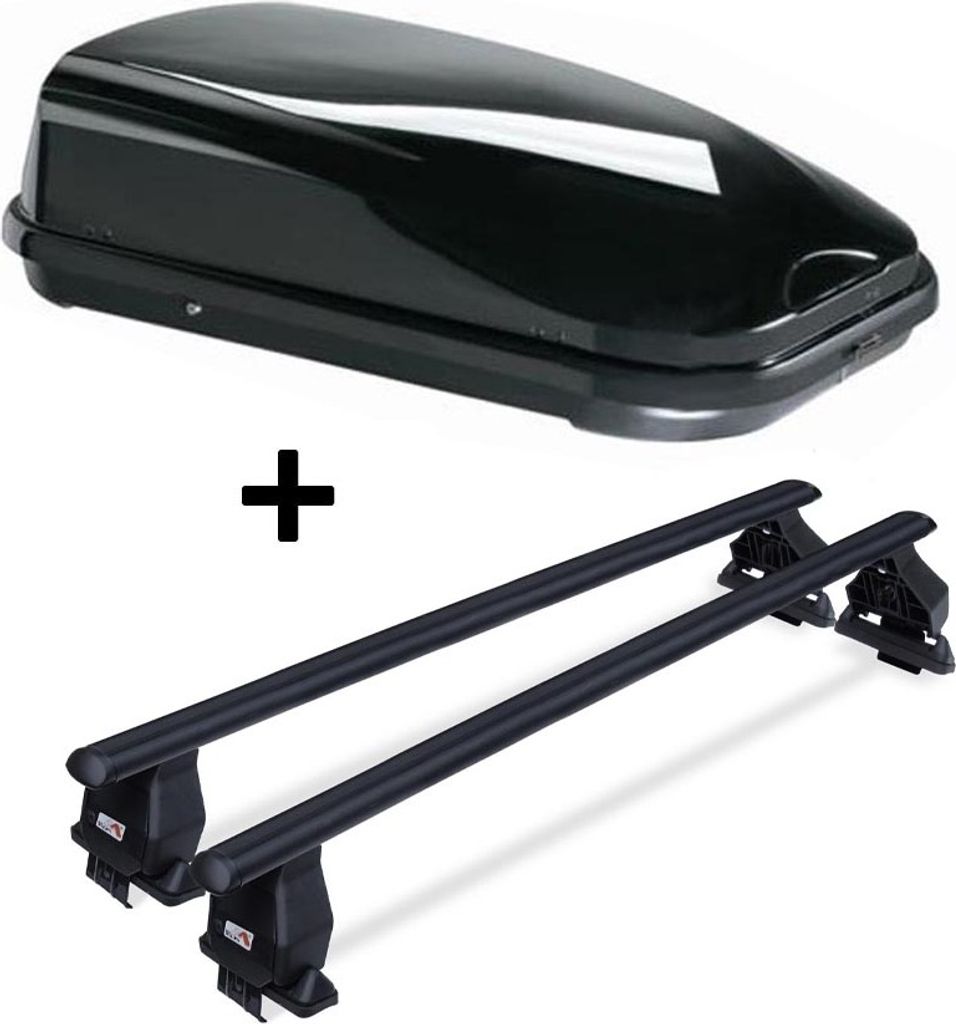 Dachbox VDPFL320 schwarz glänzend 320 Ltr + Dachträger Menabo Tema kompatibel mit für Mercedes B-Klasse W246 (Kombi 5 Türer) ab 2012 Stahl