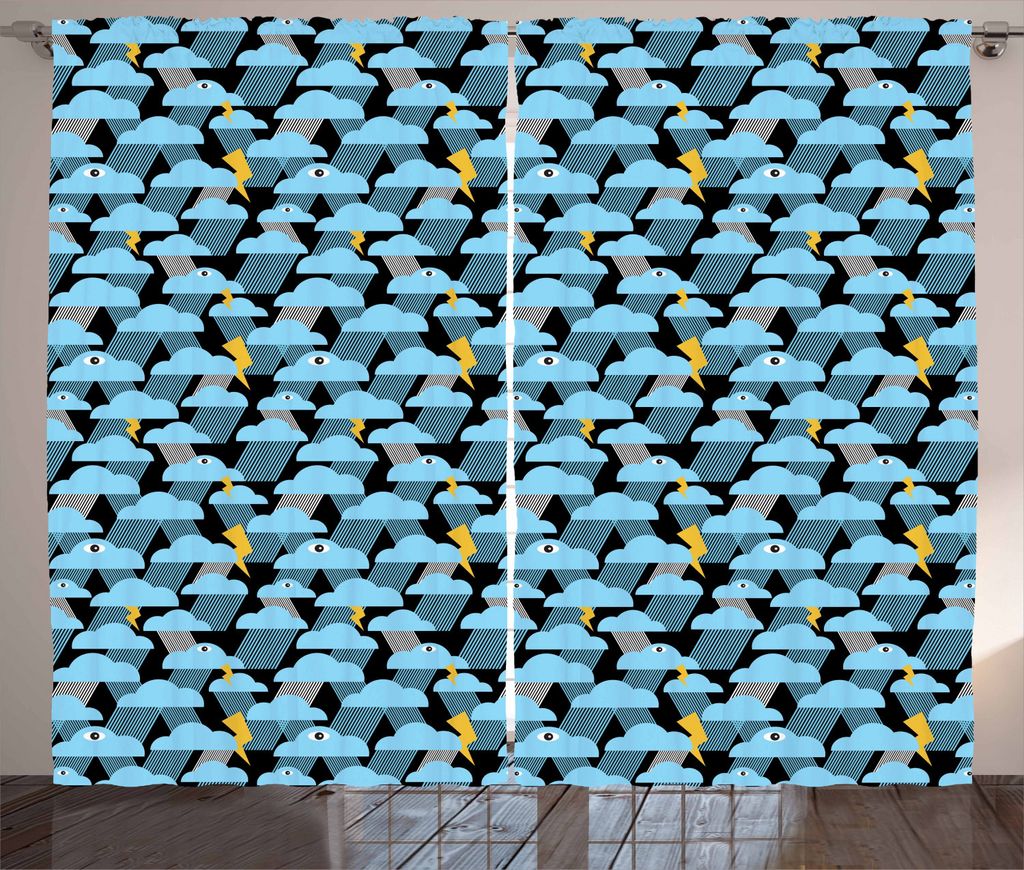 ABAKUHAUS Lustig Rustikaler Vorhang, Einzelne Augen Wolken Regen, Wohnzimmer Universalband Gardinen mit Schlaufen und Haken, 280 x 225 cm, Hellblau...