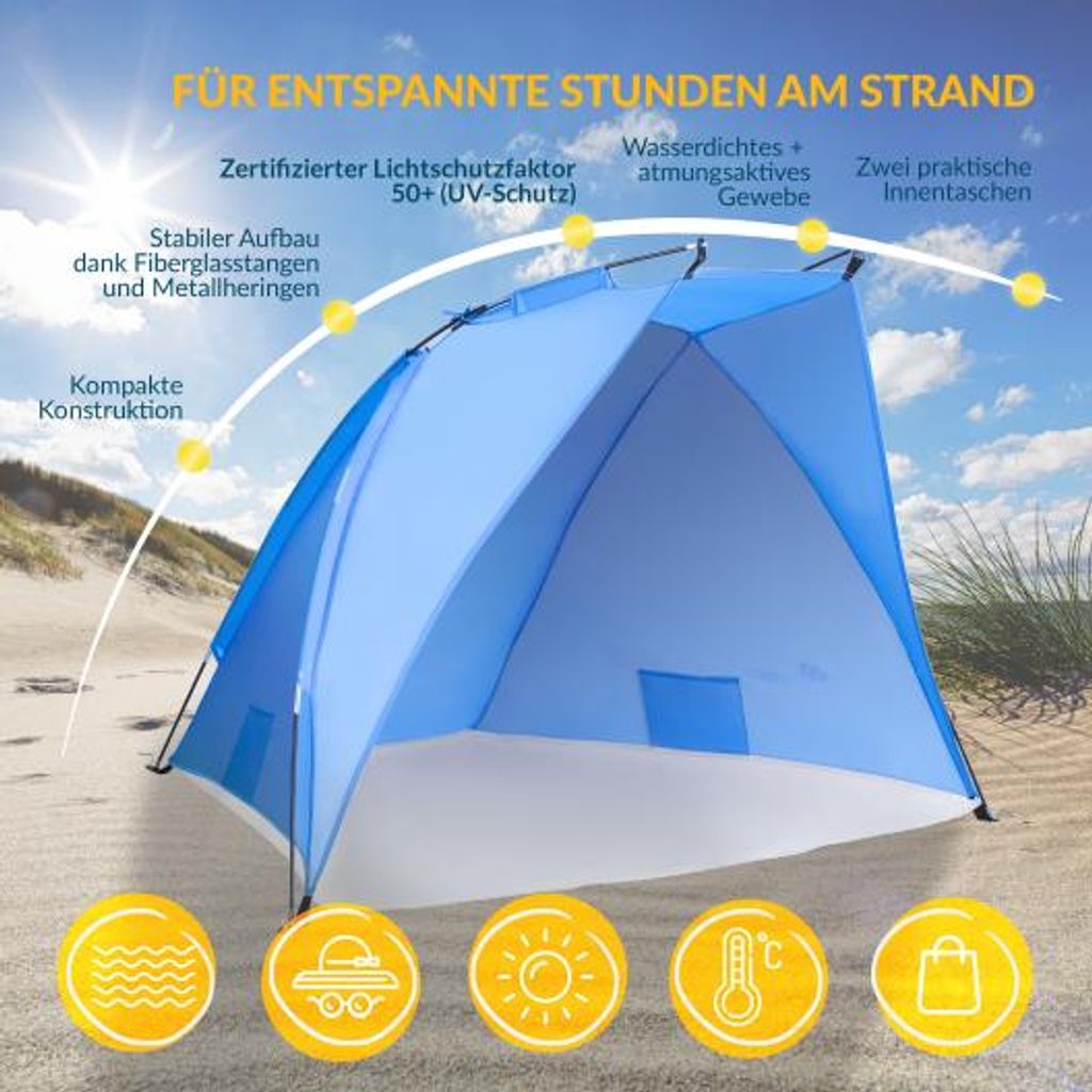 Strandmuschel Sonnenschutz Pop Up Camping Windschutz Outdoor Automatik Wurfzelt 
