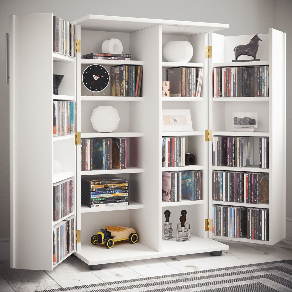 VCM Holz CD DVD Stand Regal/Schrank | platzsparender CD Schrank mit 2 abschließbaren Türen für 600 CDs oder 260 DVDs oder 144-Videos | Maße: H....