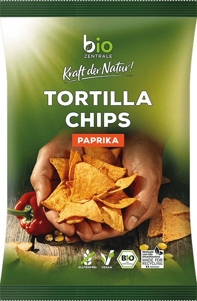 Organiczne chipsy Tortilla Paprika chrupiące, pikantne, Zdjęcie produktu 