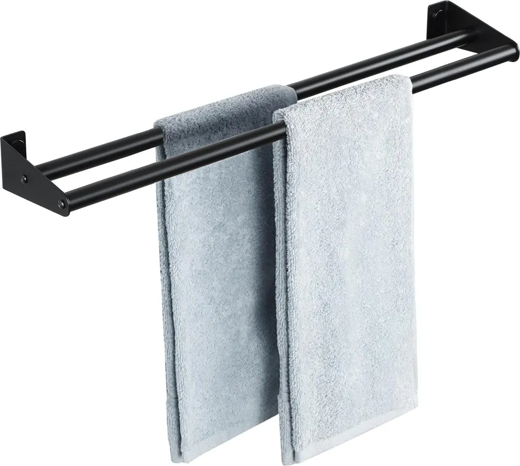 Porte-serviettes double 60cm en inox noir mat pour salle de bain moderne