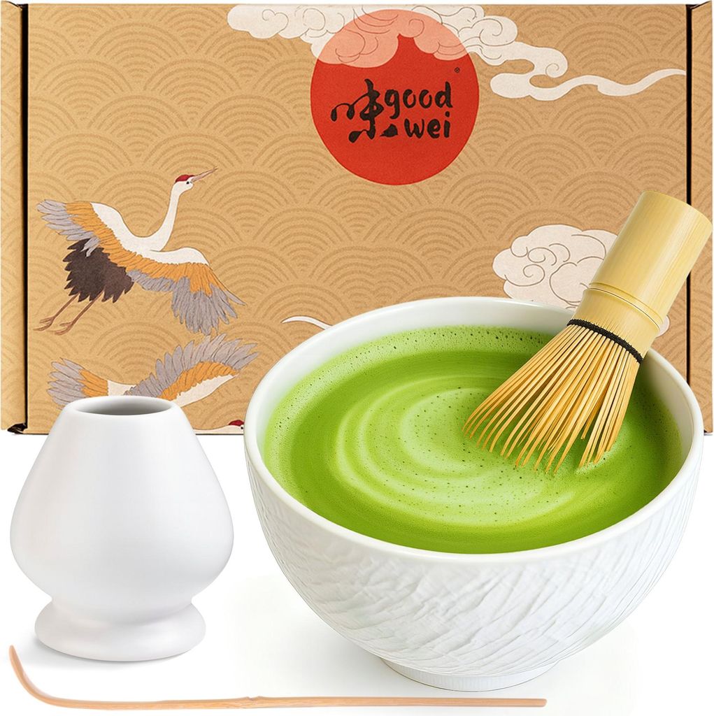 Matcha Set "Rokku Shiro" mit Schale, Besen & Besenhalter – edles Set für Matcha-Zeremonie und stilvollen Teegenuss