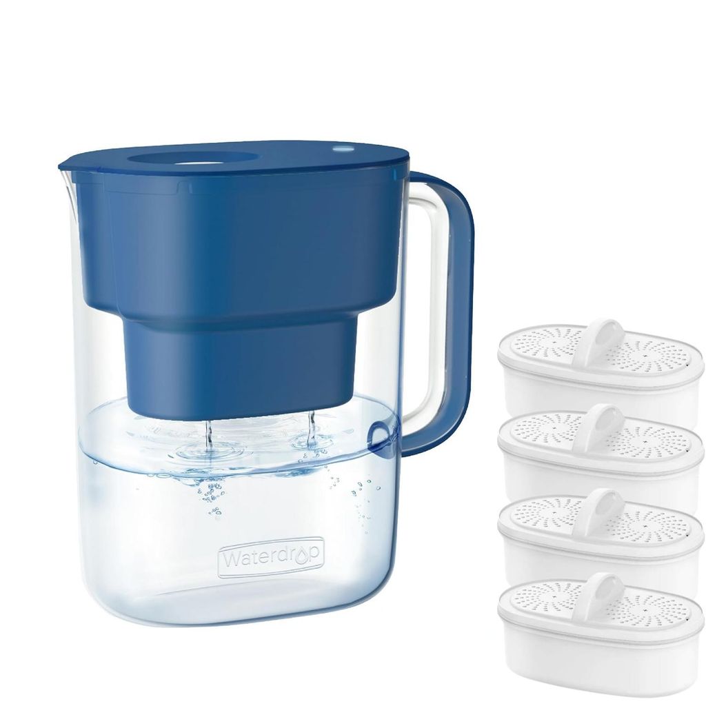 Waterdrop Lucid Wasserfilterkrug mit 4×90-Tage-Filter, 3,5 l, NSF-, BPA-frei, Klassische Blau (Ersatzfilter: WD-PF-01A Plus)