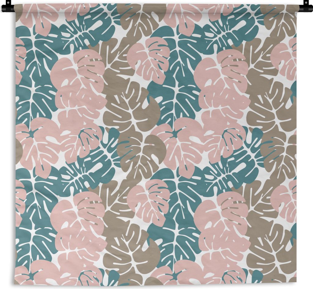 MuchoWow Wandteppich Wandbehang Monstera - Dschungel - Muster - Pastell - Blätter 120x120 cm Tapisserie Dekoration Wandtuch - Modern - Baumwollg...