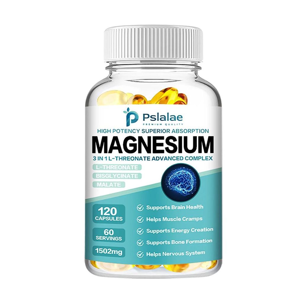 Magnesium 3 in 1 L-Threonate Advanced Complex 1502 mg (120 Kapseln) Nahrungsergänzungsmittel, Gehirn, Muskeln, Knochen, Energie, Nerven