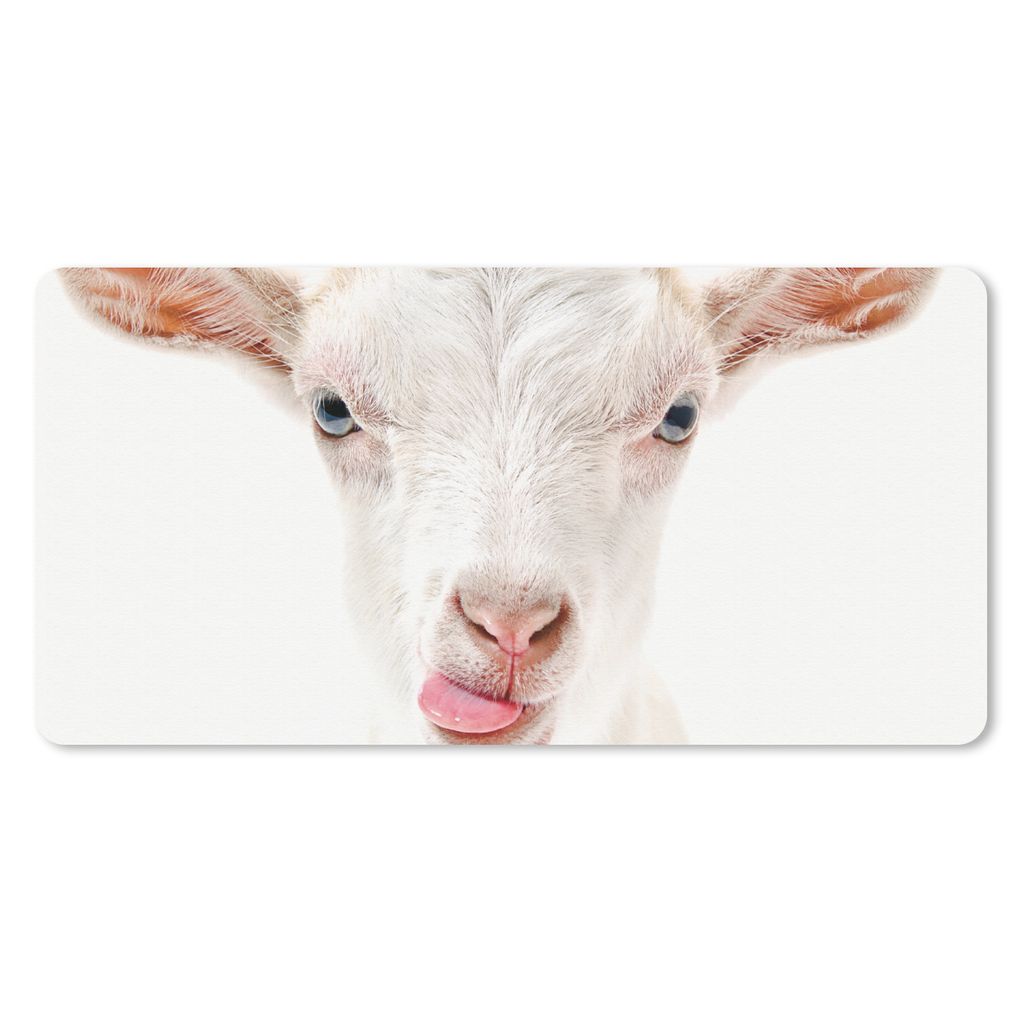 MuchoWow Schreibtischunterlage Ziege - Porträt - Junge - Mädchen - Kinder - Weiß 80x40 cm - XXL Mauspad - Gaming Mauspad