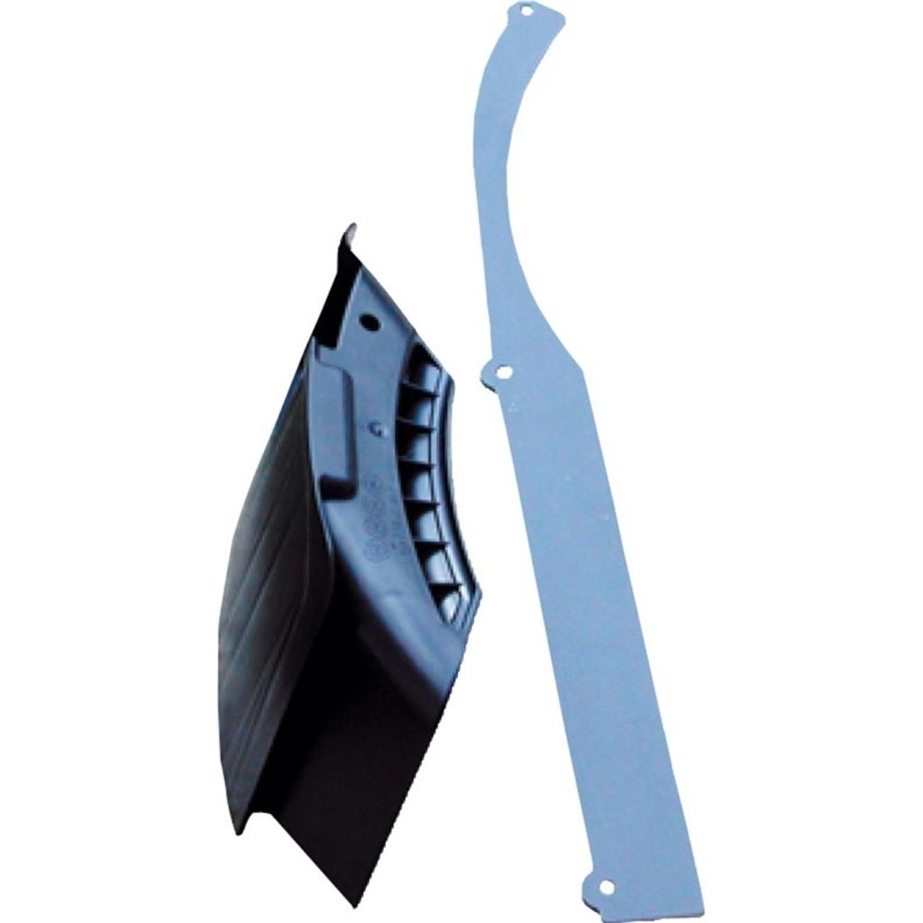 A black plastic mulch kit component and a gray strip are shown against a white background.