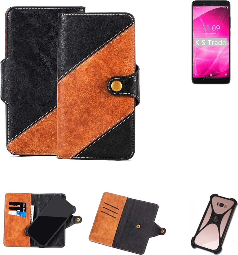 K-S-Trade Handyhülle Schutzhülle Bookstyle Case Wallet-Case kompatibel mit T-Mobile REVVL 2 Plus Handy Cover Bumper Klapphülle schwarz hellbraun 1x