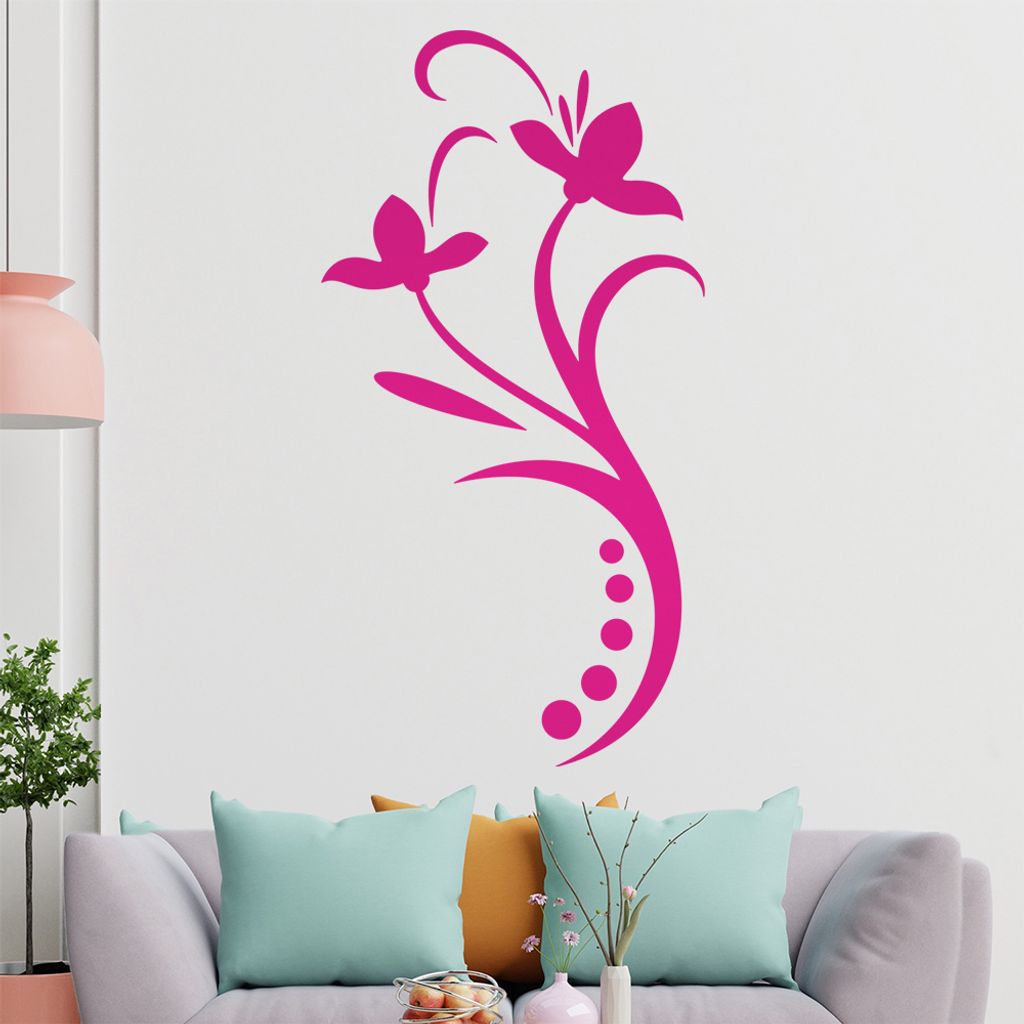 Blume - Linien Punkte Wandtattoo in 6 Größen - Wandaufkleber Wall Sticker - Dekoration, Küche, Wohnzimmer, Schlafzimmer, Badezimmer