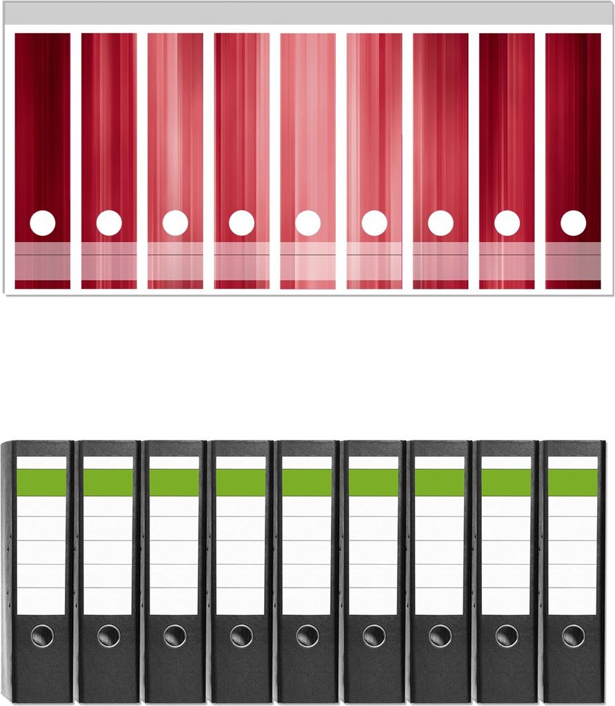 Wallario 9 Stück breite Ordner inkl. Klebeetiketten mit Motive Rot und schwarz gestreift - Abstraktes Streifenmuster - Set mit Rückenschildern /...