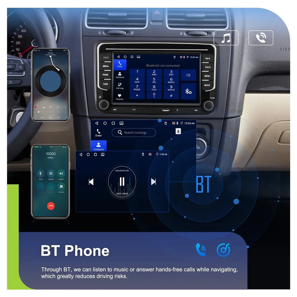 Poste Multimédia 2-DIN Android 13 pour VW avec Écran Tactile 7 pouces