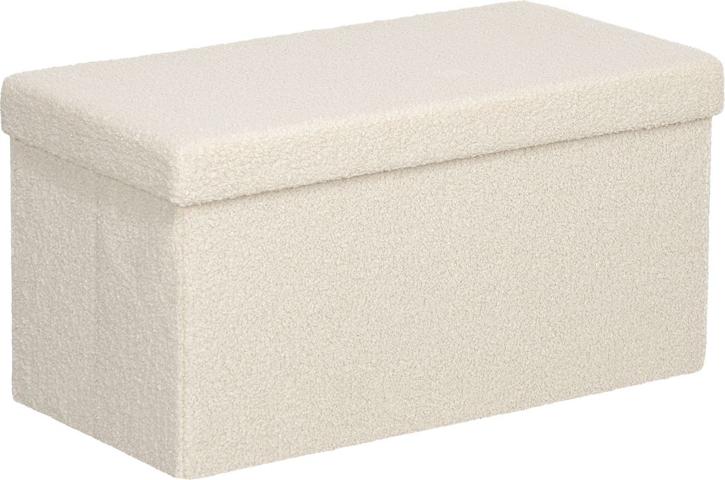 HOMCOM Sitzbank mit Stauraum, faltbar Polsterbank, Bettbank mit Samtoptik, Sitztruhe für Flur Schlafzimmer Wohnzimmer, 76 x 38 x 38 cm Cremeweiß