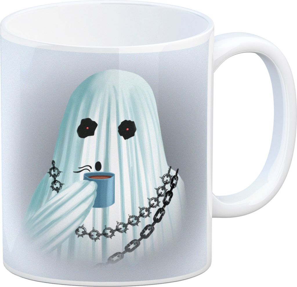 Kaffeebecher mit lustigem Motiv und Spruch - Auch Geister brauchen Kaffee -