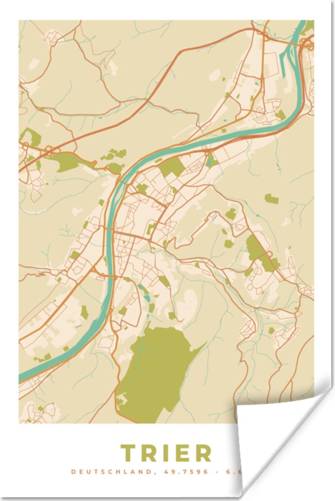 MuchoWow Poster Trier - Karte - Stadtplan - Vintage 60x90 cm - Wanddekoration