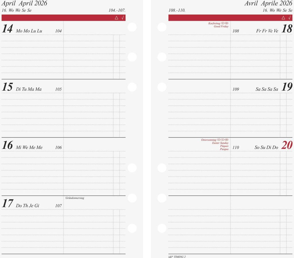 rido idé Kalender-Einlage "Wochenkalendarium I" 2026 Produktbild 