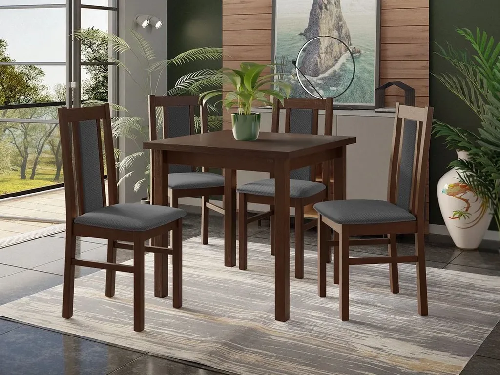Ensemble salle à manger 4+1 HARDIN 2 noyer et acier - Table et 4 chaises