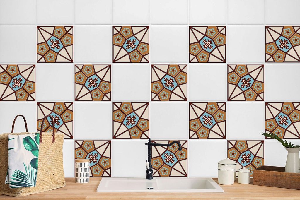 24 Stück Magic Stick Aufkleber Küchen Wandfliesen Bad Deko Motive Portugiesische Folk 10 x 10 cm