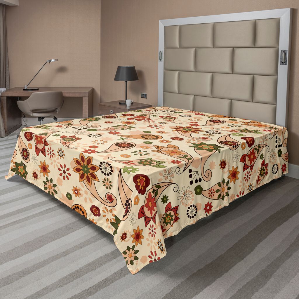 ABAKUHAUS Paisley Bettlaken, Floral Design Mit Frühlingsmotiven Paisley Elements Oriental Im Ethnischen Design, weiches bequemes oberes Bettlaken ...