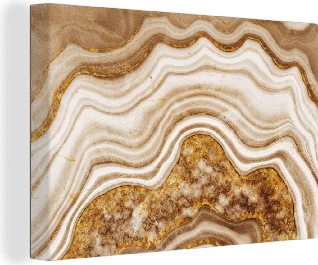 OneMillionCanvasses - Leinwandbilder - 140x90 cm, Marmor - Braun - Linie, Wandbilder Kunstdruck Wanddekoration - Foto auf Leinwand - Gemälde auf...