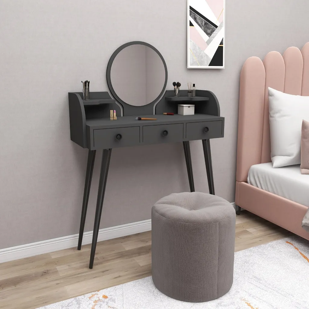 Grande Coiffeuse Anthracite Elegans - Meuble de Chambre Skye Decor