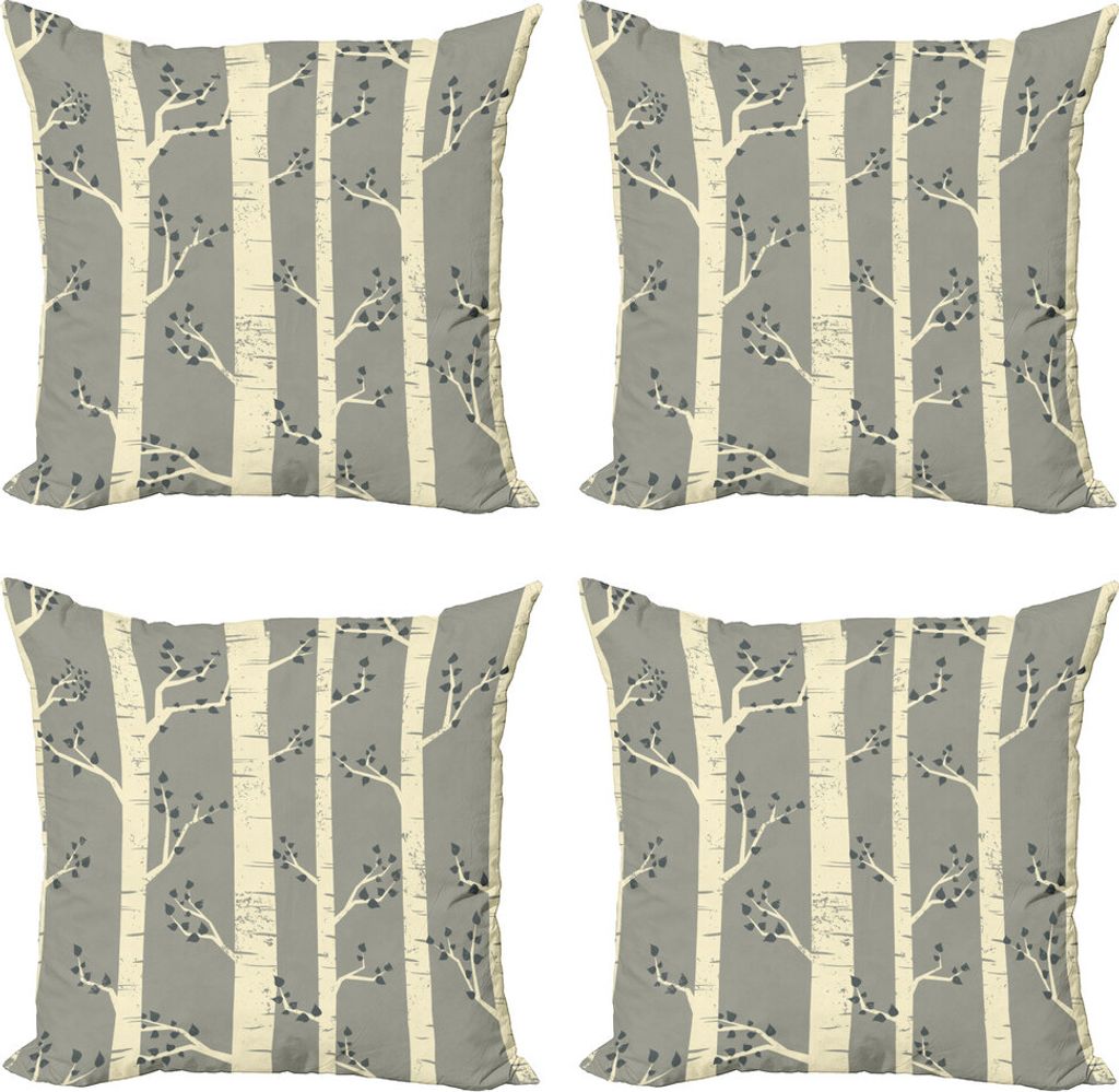 ABAKUHAUS Grau Kissenbezug Set (4 Stück), Birken Natur Boho, Moderner Doppelseitiger Digitaldruck, 50 cm x 50 cm, Warm Taupe Blassgelb