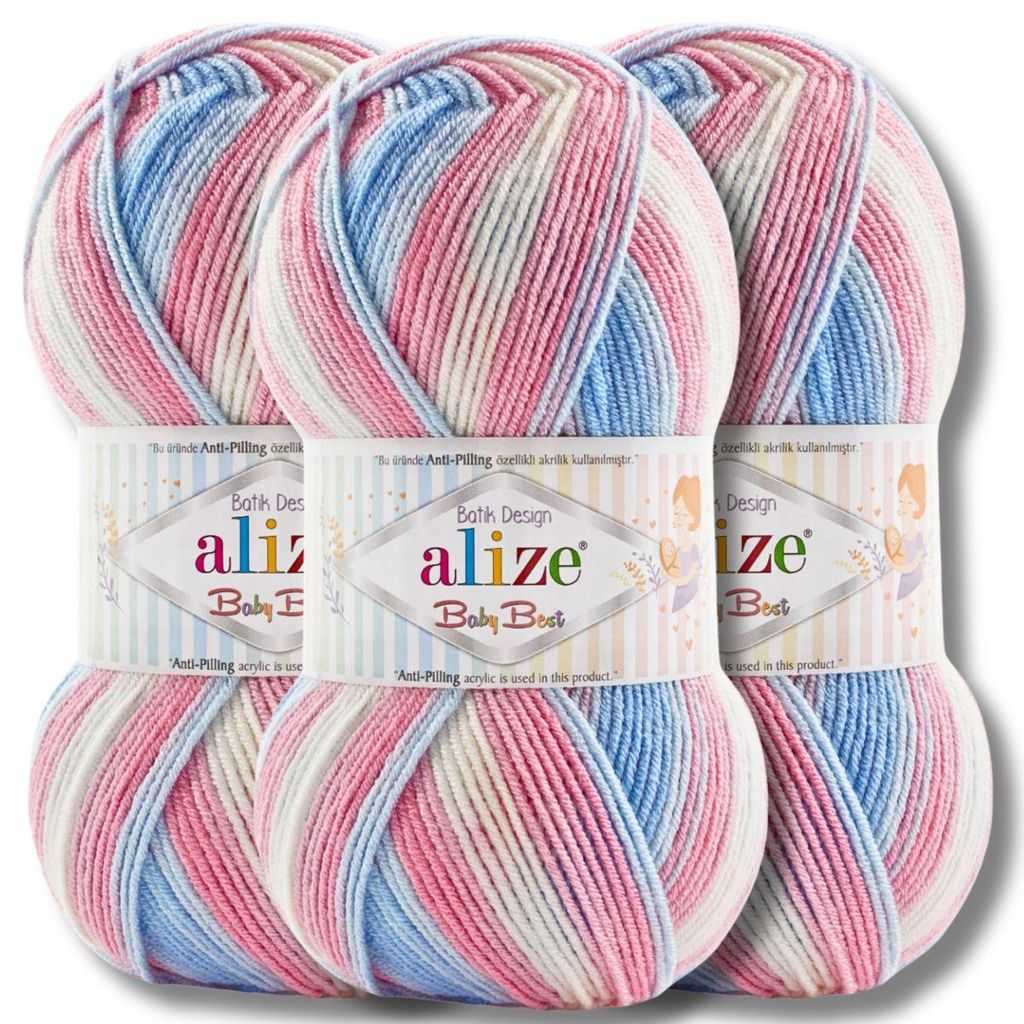 Alize 3x 100g Baby Best Batik Wolle mit Farbverlauf, Antipilling, Häkeln, Stricken (7935)