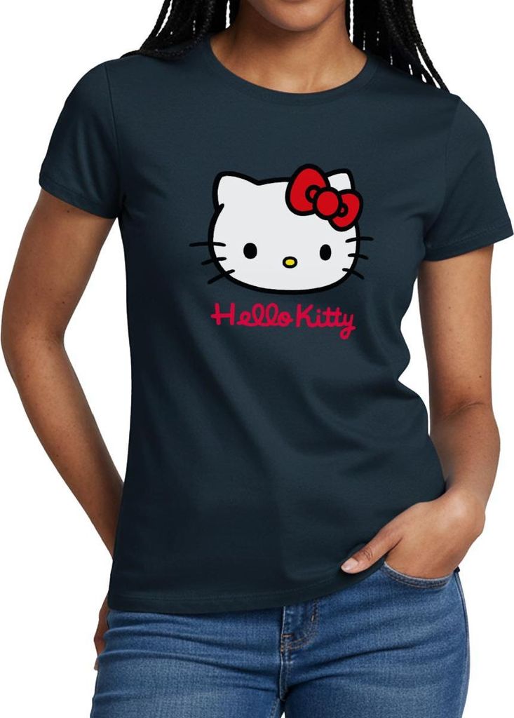 Spreadshirt Hello Kitty Klassisch Mit Schriftzug Frauen T-Shirt, XL, Navy