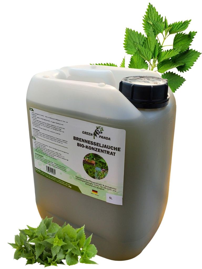 GreenPanda Brennnessel Jauche 5 Liter - Brennnessel Sud - Pflanzenstärkungsmittel - Biodünger flüssig - Garten-Pflanzendünger - Brennnesseljauche