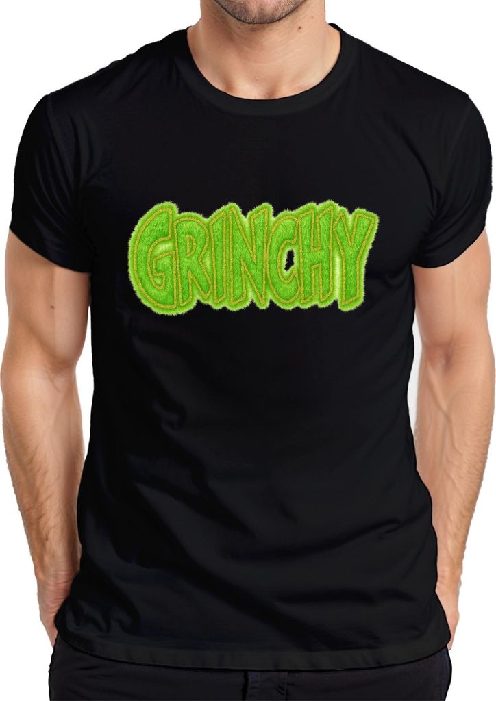GRINCHY Weihnachten grün flauschige Optik Grinch Weihnachtsgeschenk Herren T-Shirt, Schwarz, L
