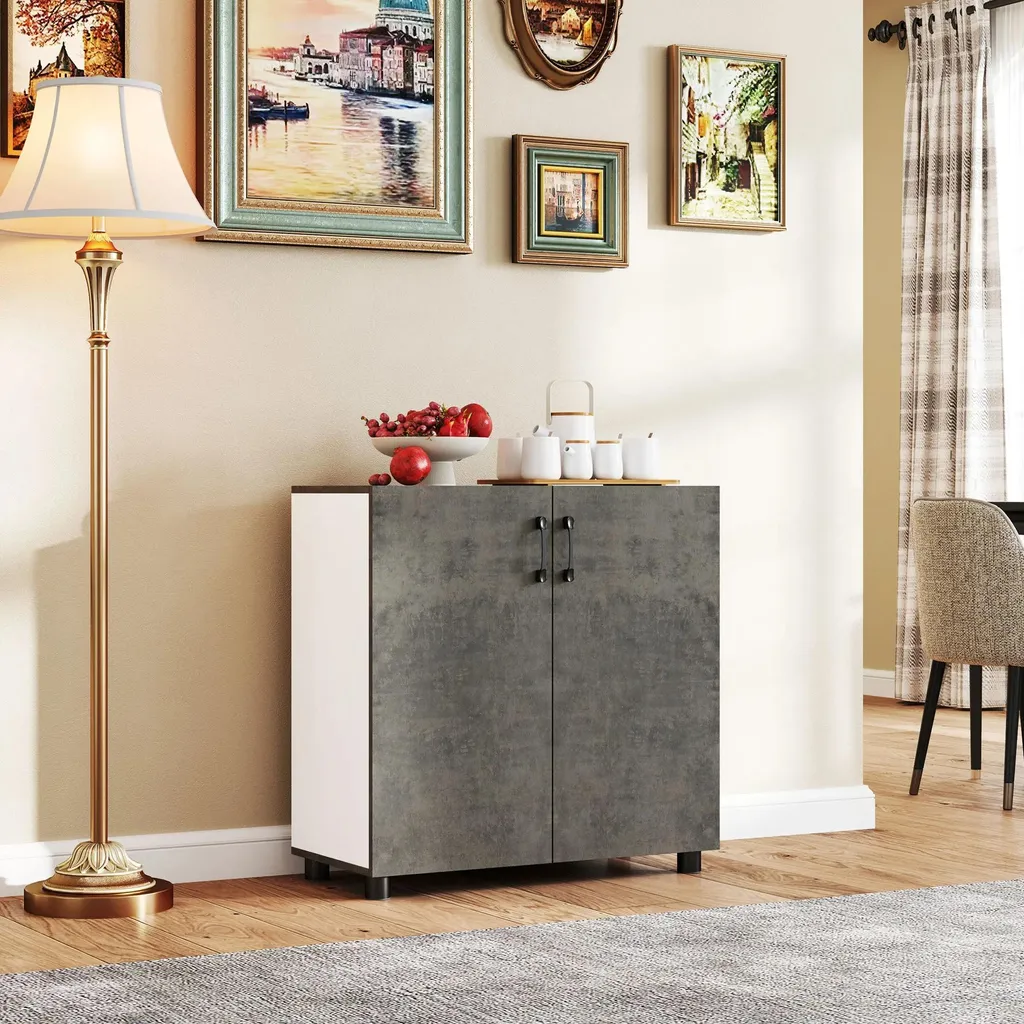 Buffet bas gris clair avec fermeture douce Soft-Close et tablette 80cm - 2