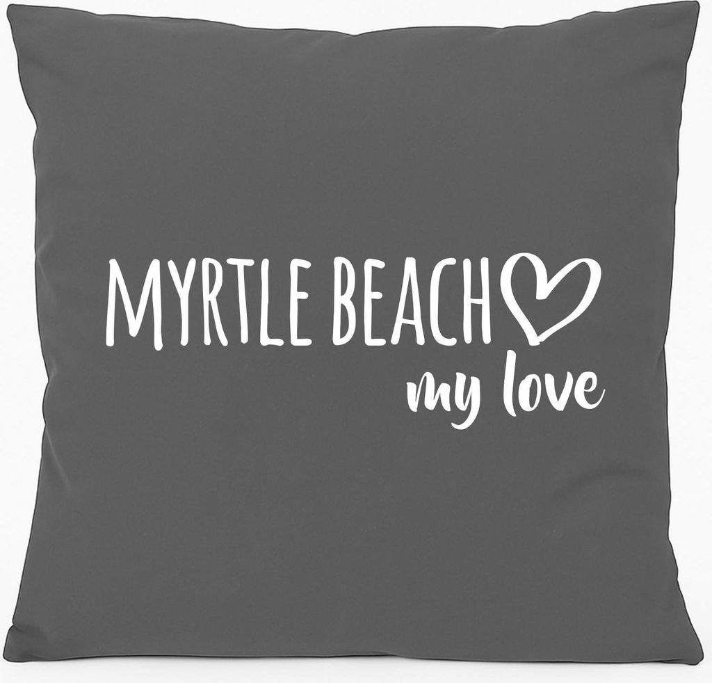 Huuraa Kissen Myrtle Beach my love 40x40cm mit Füllung Steel Grey Baumwolle Dekokissen Geschenkidee