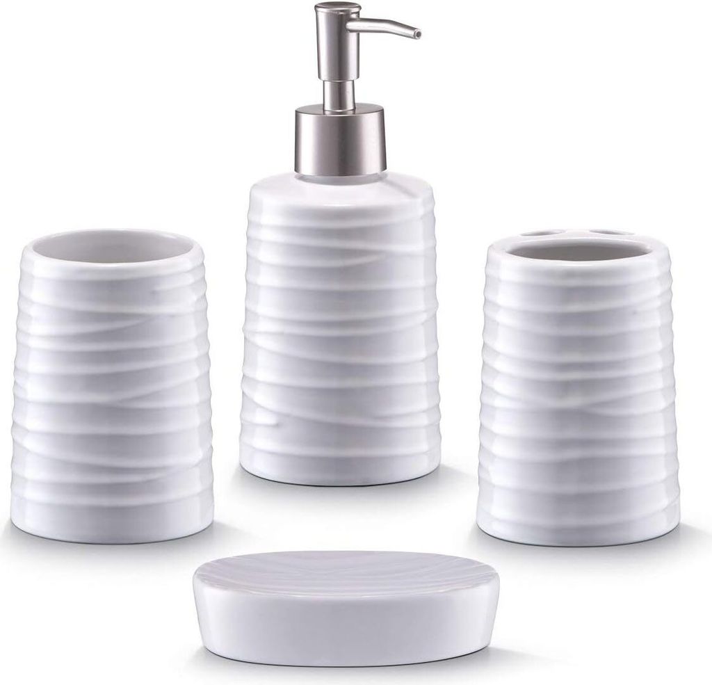 Zeller Set d'accessoires de salle de bain, 4 pcs., blanc, Image du produit 