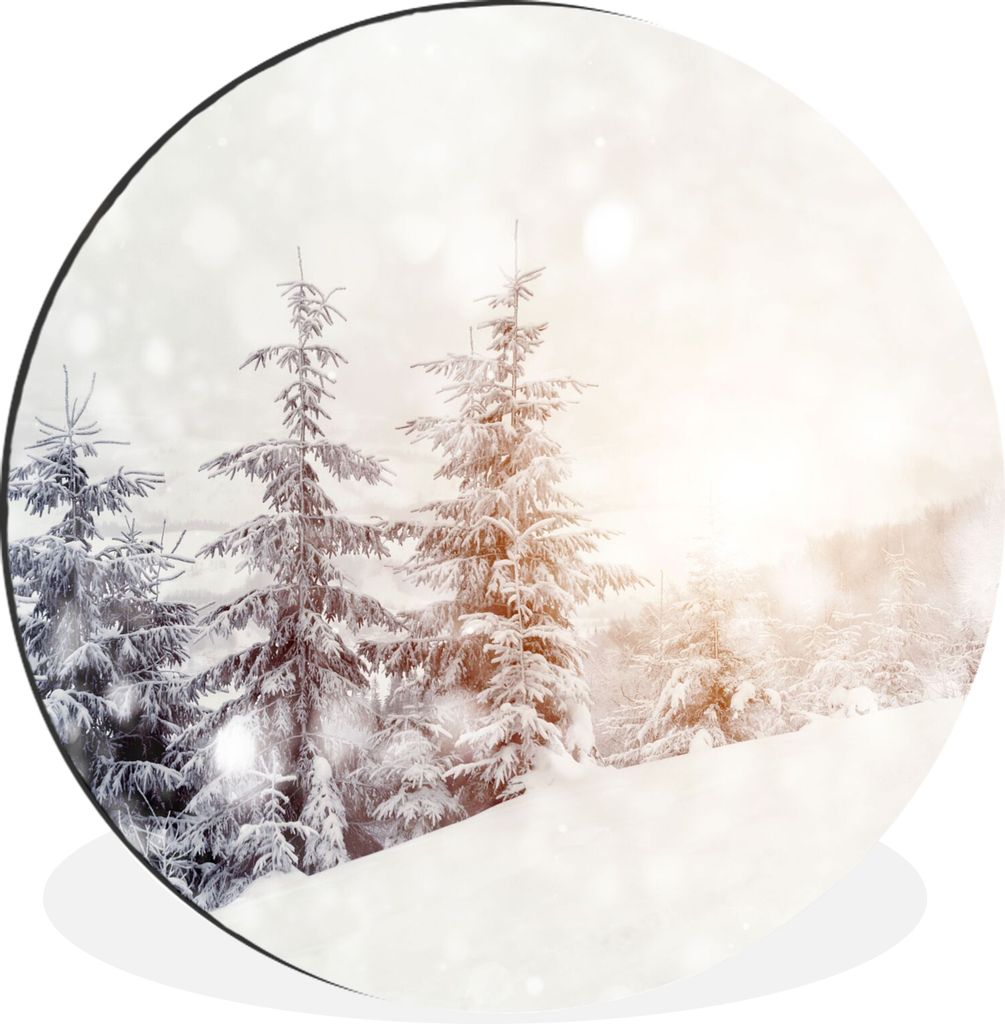 MuchoWow Aluminium Wandkreis Baum - Schnee - Winter Ø 60 cm Wanddeko Modern Wohnzimmer - Wand Kreis - Wandbild - Schlafzimmer - Aluminium Bild -...