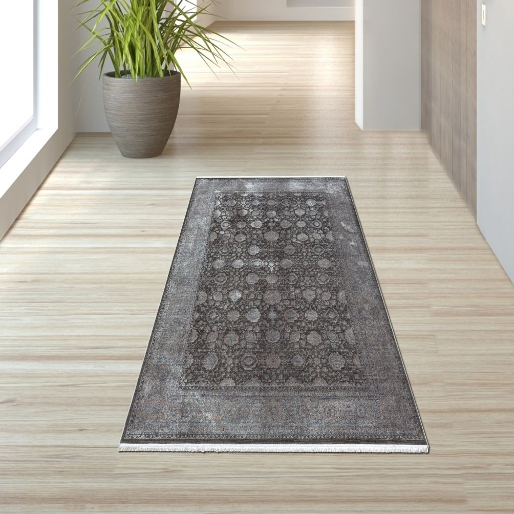 Teppich Orientalisch Blumen Ornamenten in grau blau Größe - 80 x 150 cm