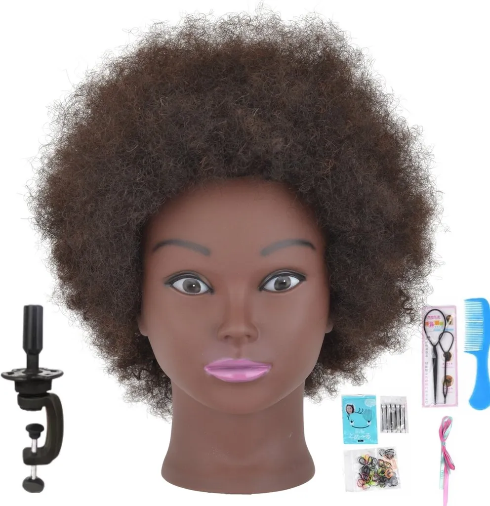 Testina Parrucchiere Professionale 100% Capelli Veri - Kit Accessori Nero