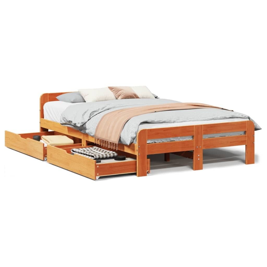 Massivholzbett ohne Matratze Wachsbraun 135x190 cm Kiefernholz