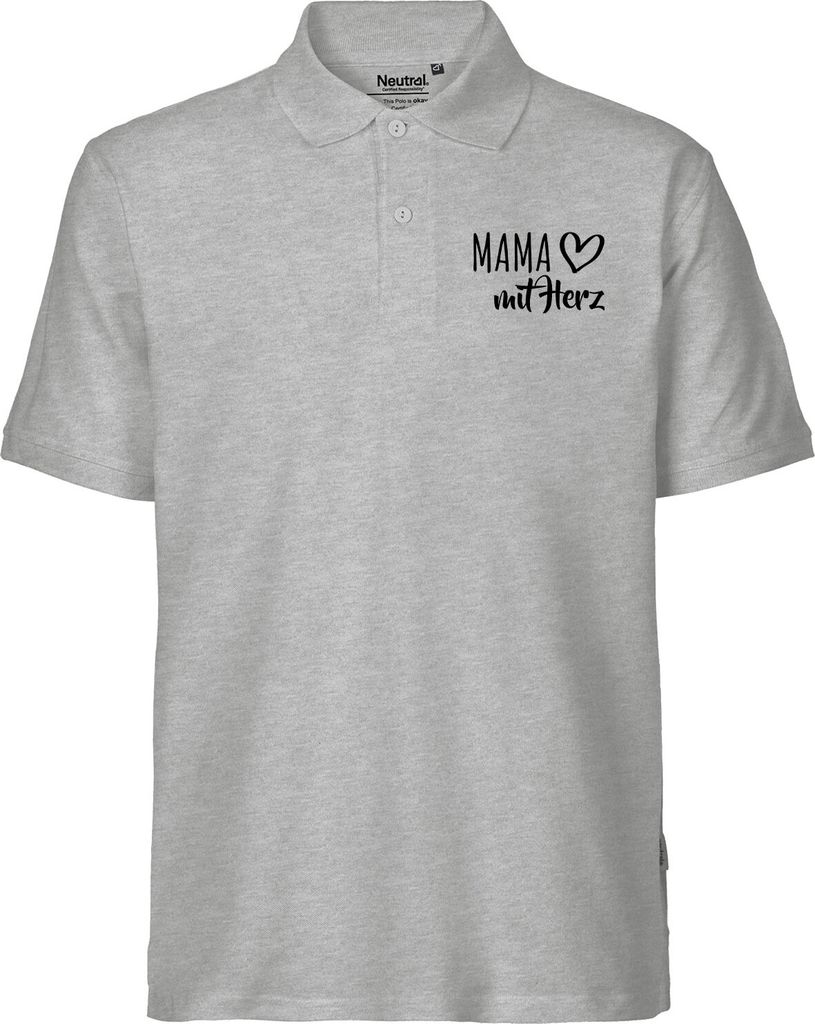 Huuraa Mens Poloshirt Mama mit Herz Geschenk Größe XL Sport Grey Bio Baumwolle Fairtrade Mama Präsent