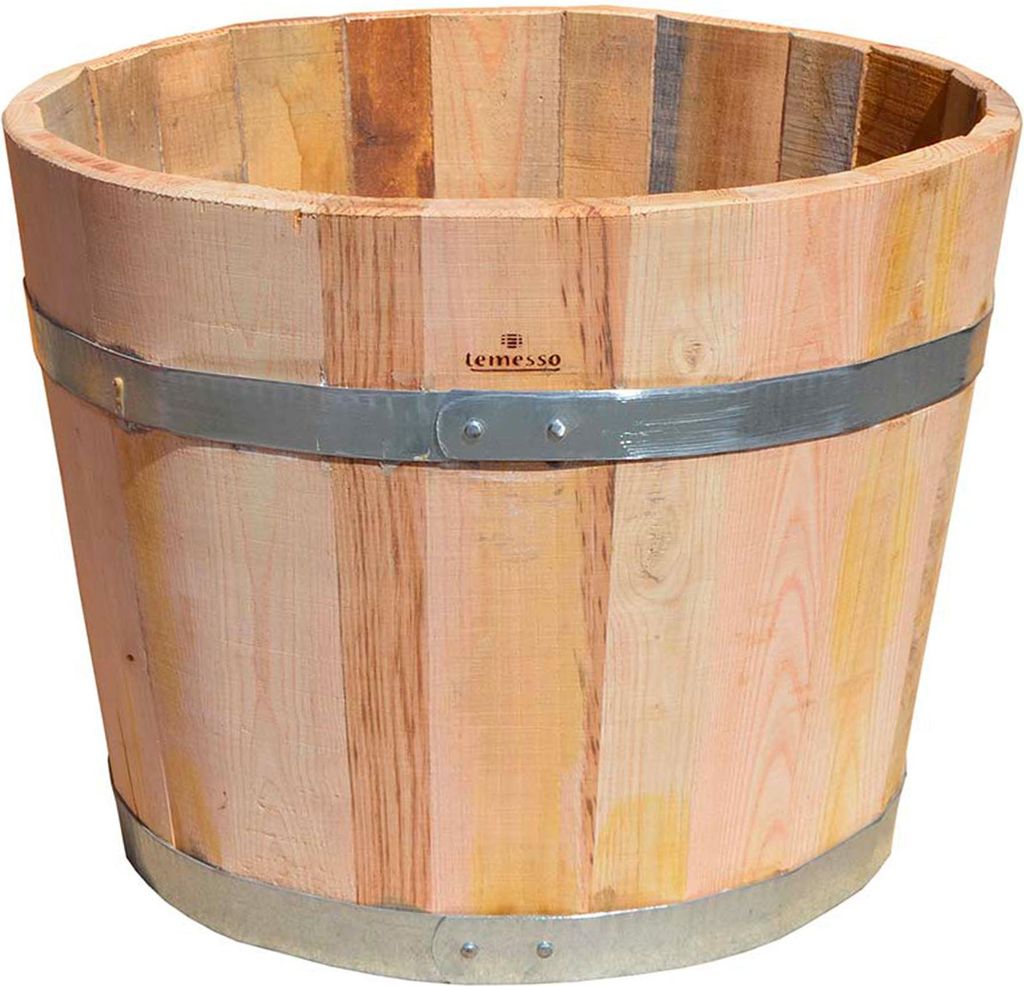 Kübel NATUR, Pflanzkübel aus Kastanienholz, 60 cm Durchmesser mit Schlaufen, Rollen und Ablaufbohrungen