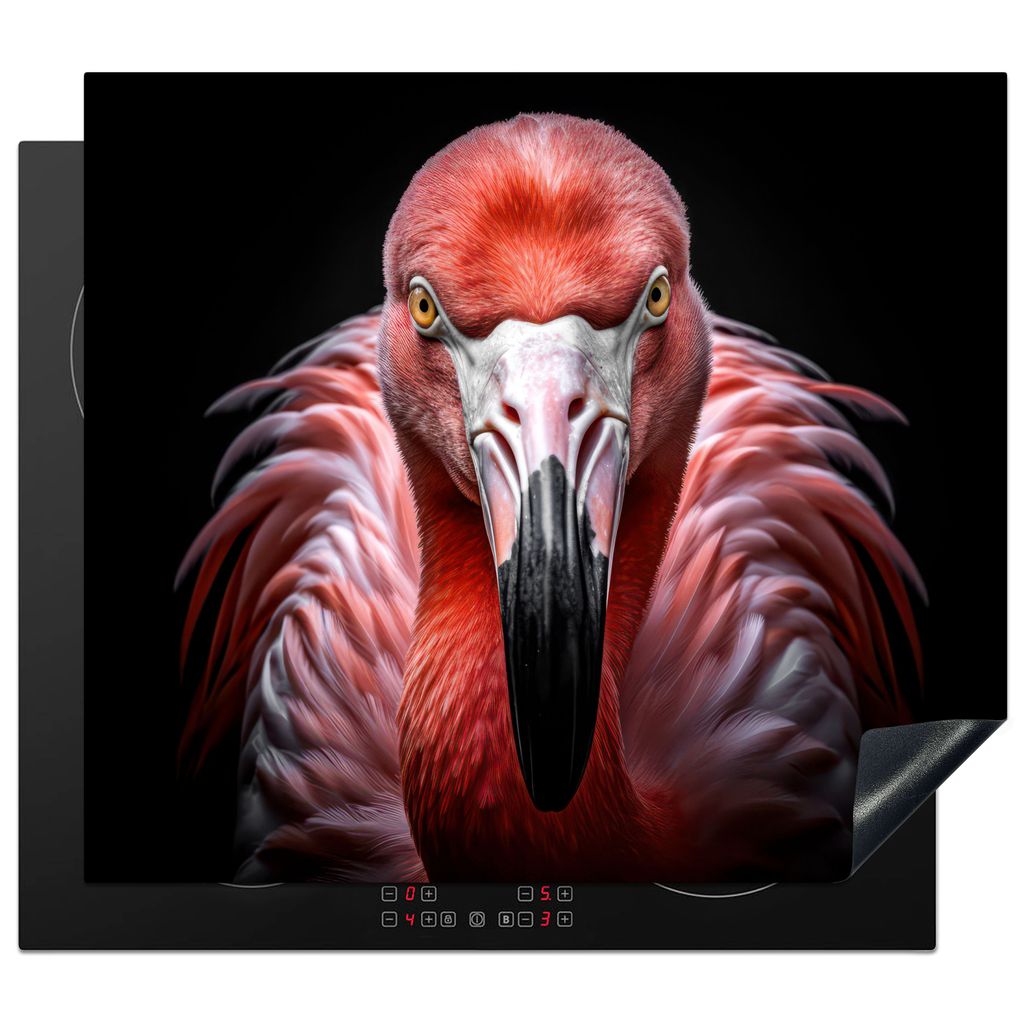 KitchenYeah Herdabdeckplatte Flamingo - Vogel - Porträt - Tiere - Schwarz , 58x51cm, Küche Deko, Glaskeramikkochfeld Herdabdeckung, Abdeckplatt...
