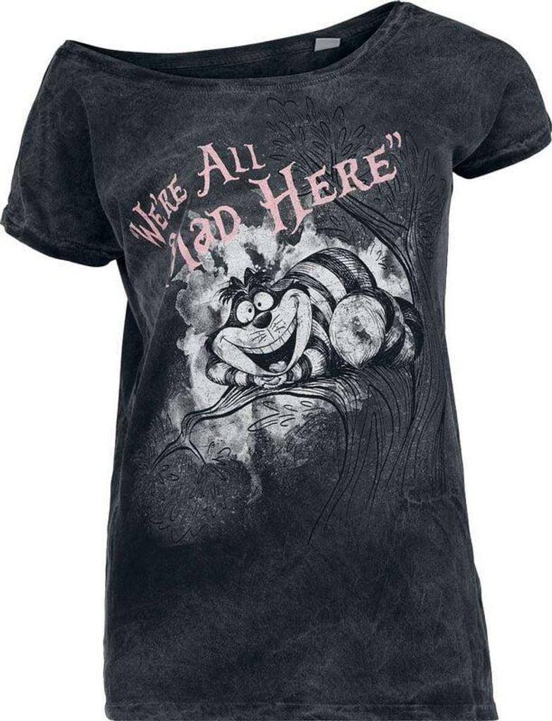 Alice im Wunderland T-Shirt Damen Grinsekatze - We're All Mad Here schwarz 3XL