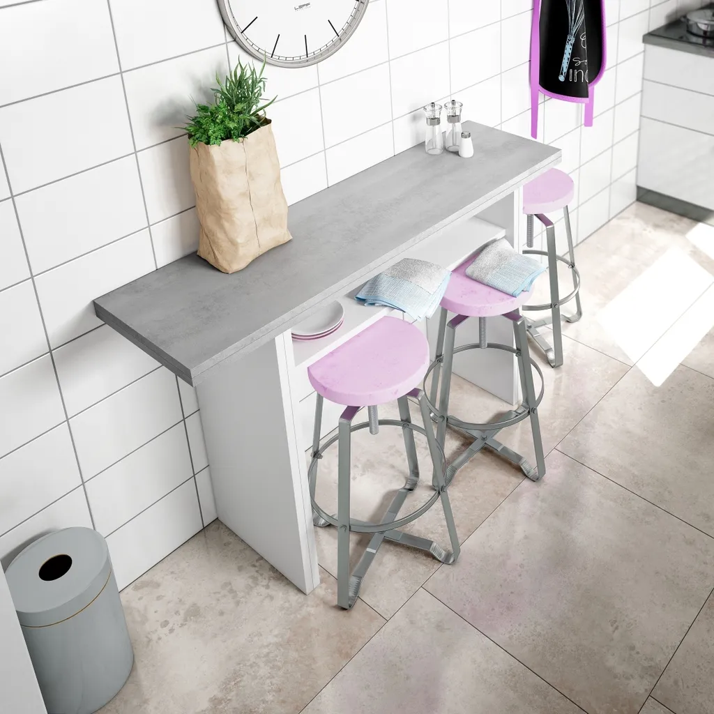 Console Extensible Tavolo Table de Repas Pliable Blanc et Béton