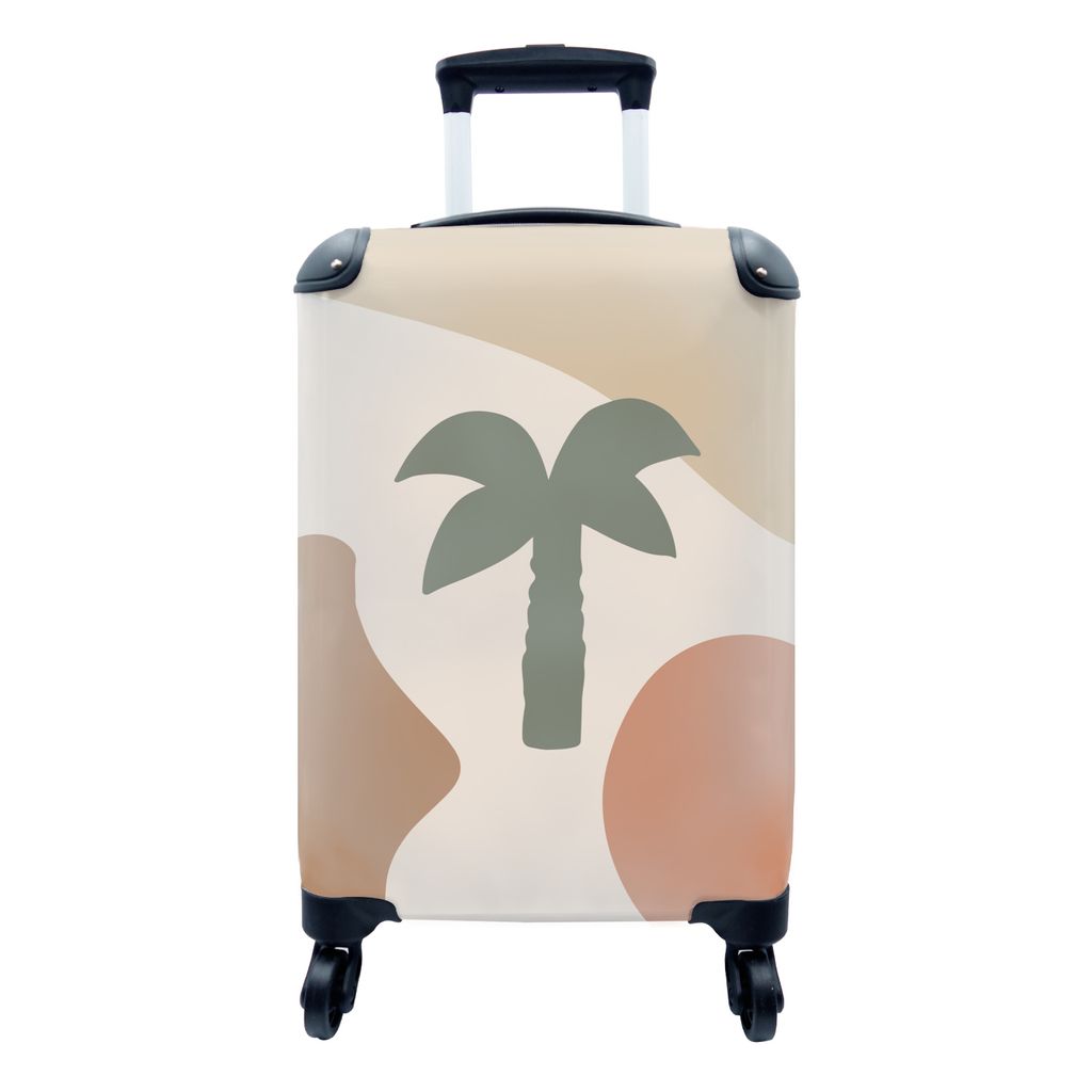 MuchoWow Koffer Handgepäck Trolley Rollkoffer Kleine Reisekoffer mit 4 Rollen - Palme - Pastell - Sommer - Cabin Size < 55x40x23 cm & 55x40x20 c...