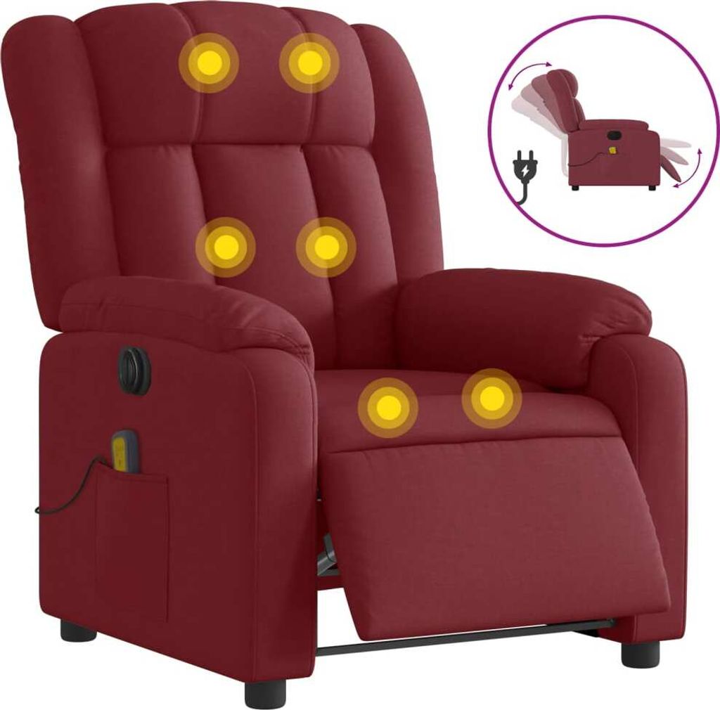 Massagesessel Elektrisch Weinrot Stoff