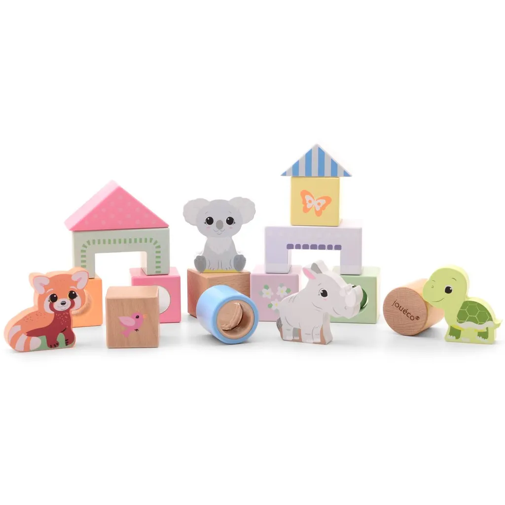 The Wildies Family Blocs en bois avec sac de rangement pour enfant 12m+